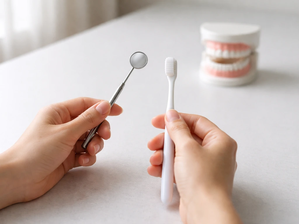Simple photo of dental care items on a light background, symbolizing molar eruption timeline for parents