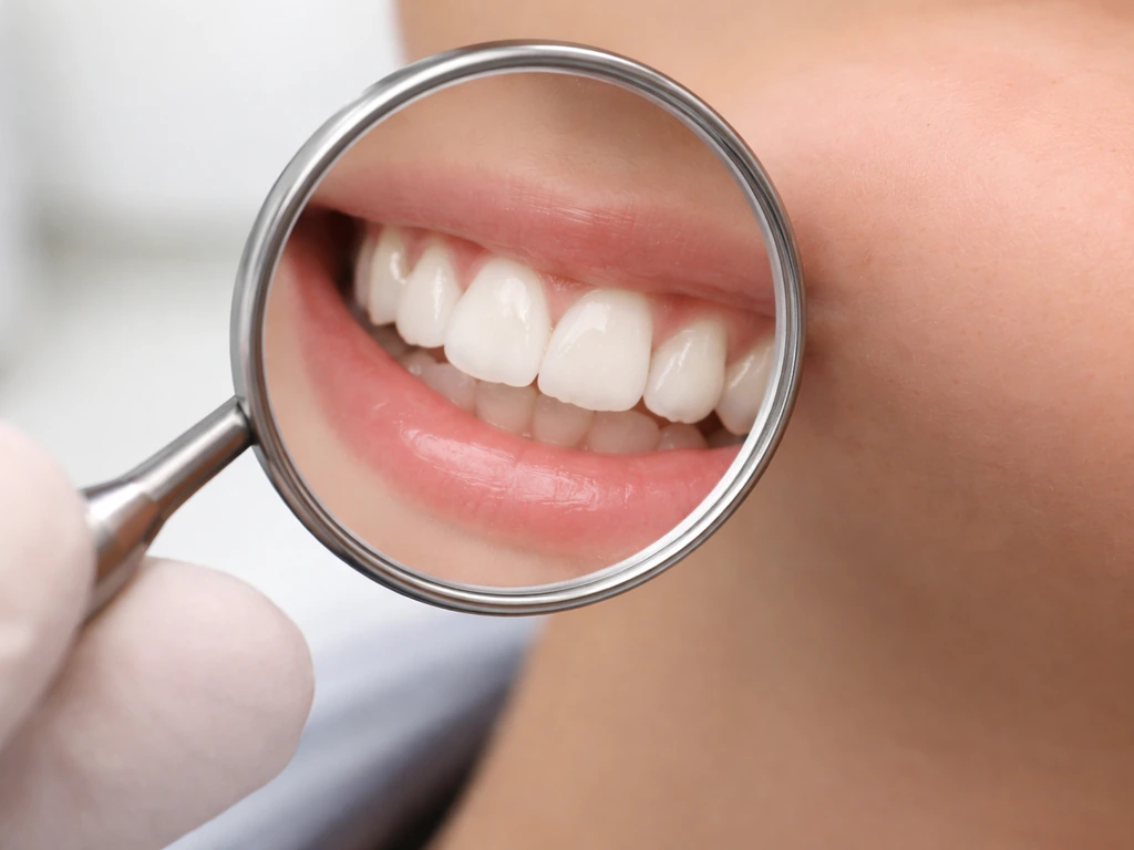 Dental mirror close-up of a teen’s teeth and gums, suggesting some improvement is possible but not true regrowth.