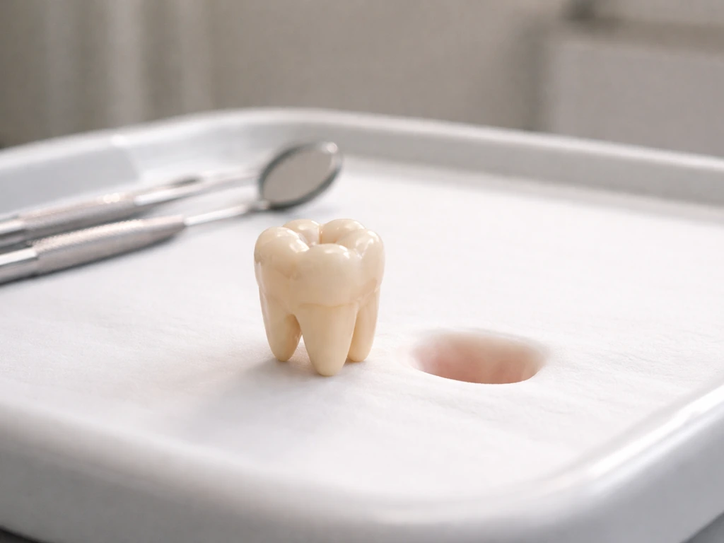 Healthy erupted molar beside an empty space, showing no regrowth after extraction or loss.