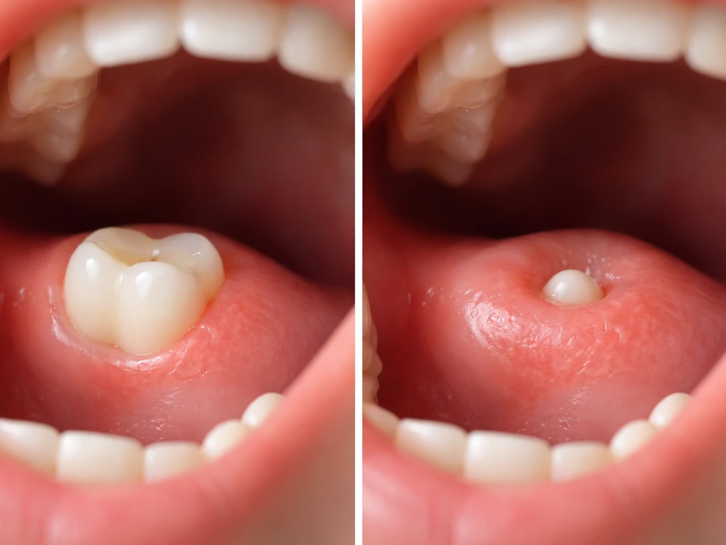 Adult gums showing one molar erupting and another stage with new tooth forming beneath the gum