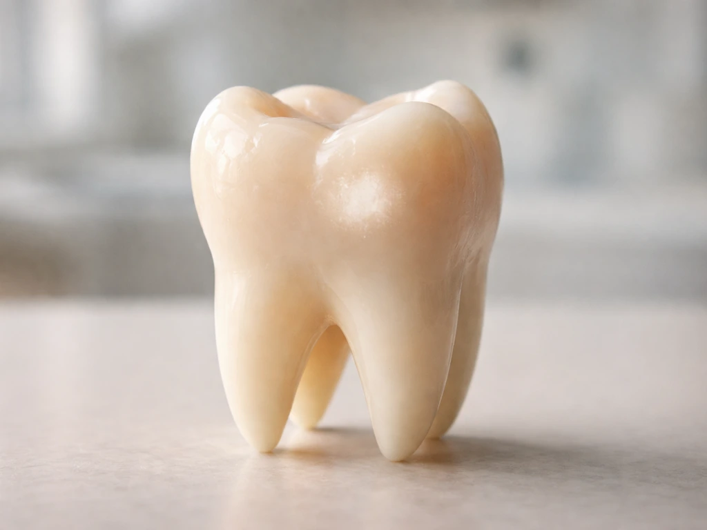 Macro view of a single tooth showing a subtle early white-spot enamel lesion.