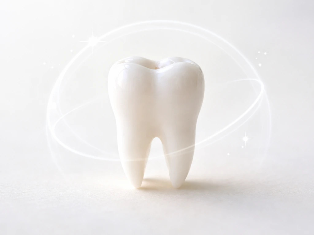 Close-up of a single tooth on a clean background with a calming myth-busting “no parasites” concept