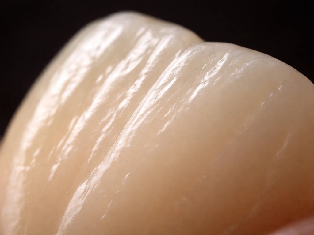 Macro close-up of a tooth enamel surface showing smooth, mineralized texture in natural light.