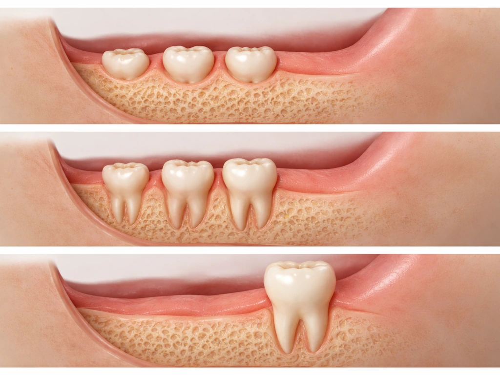 Lifelike cross-section of a jaw showing tooth buds developing into an adult molar erupting.