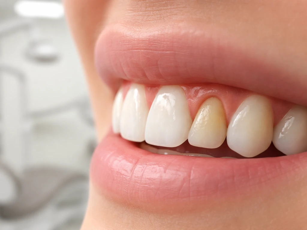 Close-up view of gums pulling back with visible tooth root, in a clean dental setting