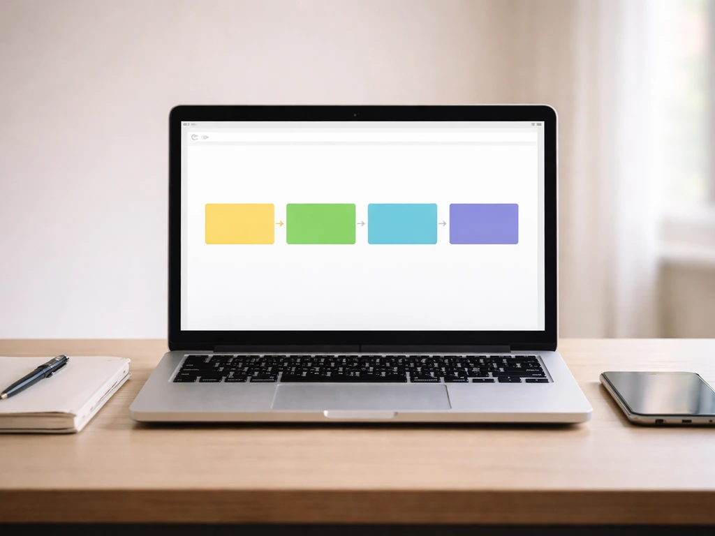 Minimal office desk with a laptop showing a membership workflow dashboard for intake, activation, billing, and schedulin