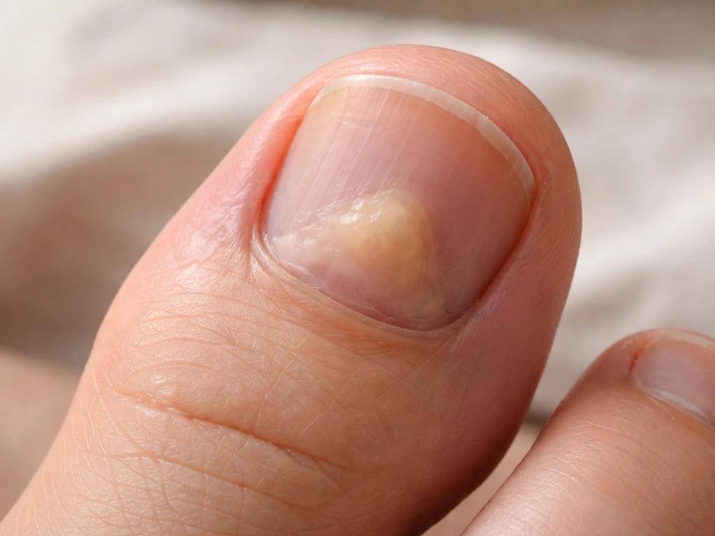 Close-up of a toe tip showing a subtle bony outgrowth pattern consistent with subungual exostosis