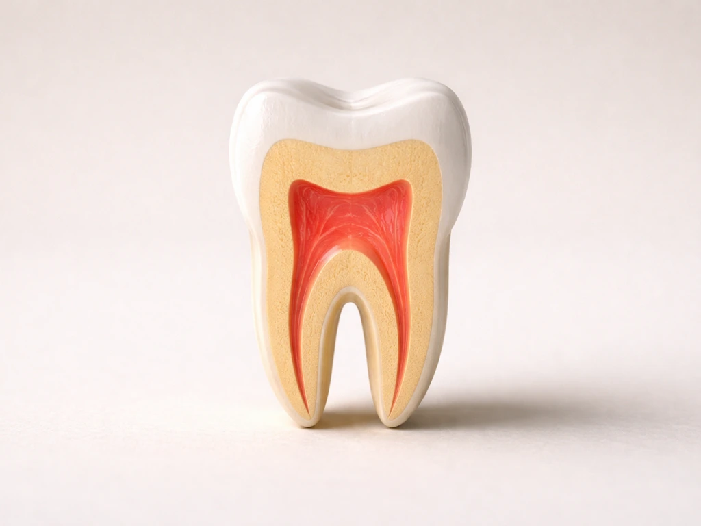 Macro cross-section of a tooth showing enamel, dentin, and the central pulp layer.