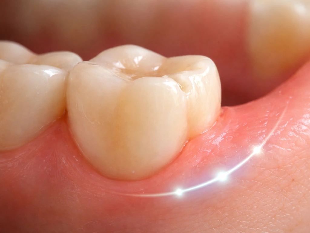Close-up of a healing adult gum area beside a chipped tooth, showing limited regrowth concept.