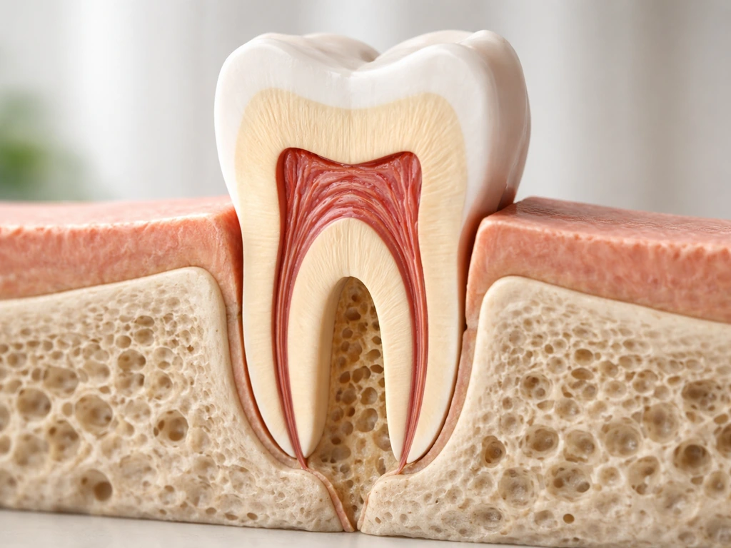 Macro dental cross-section showing enamel on a tooth and the nearby jaw bone support area