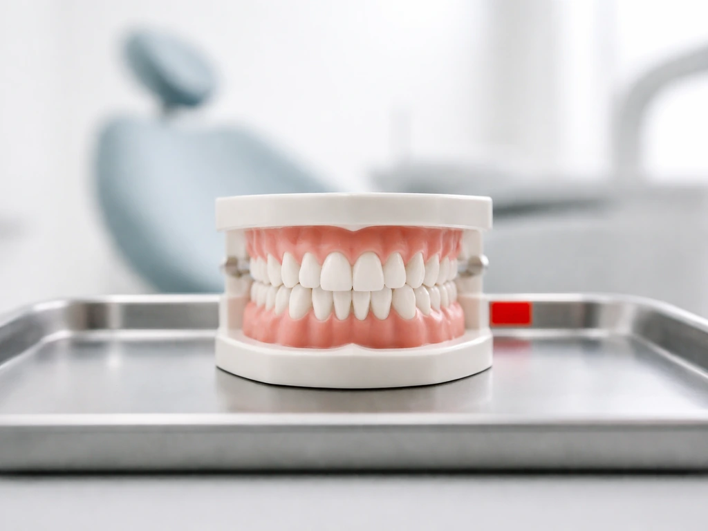 Minimal photo of a dental exam room with a single highlighted tooth model suggesting a delayed eruption red flag.