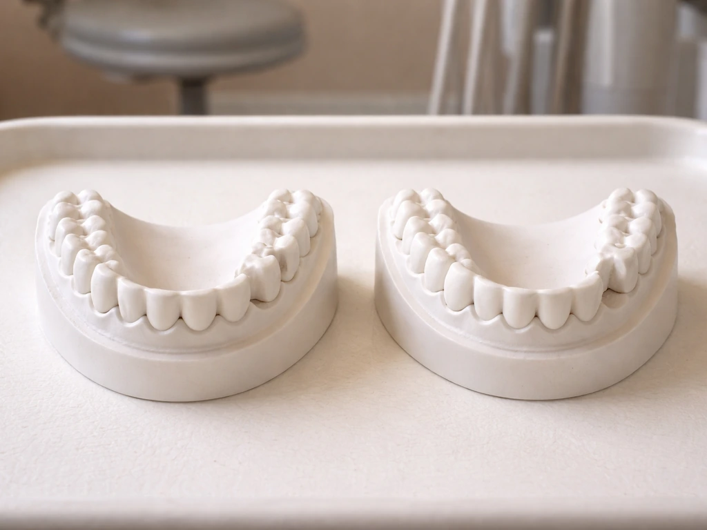 Side-by-side dental arch models showing one delayed wisdom tooth eruption and one missing third molar gap.