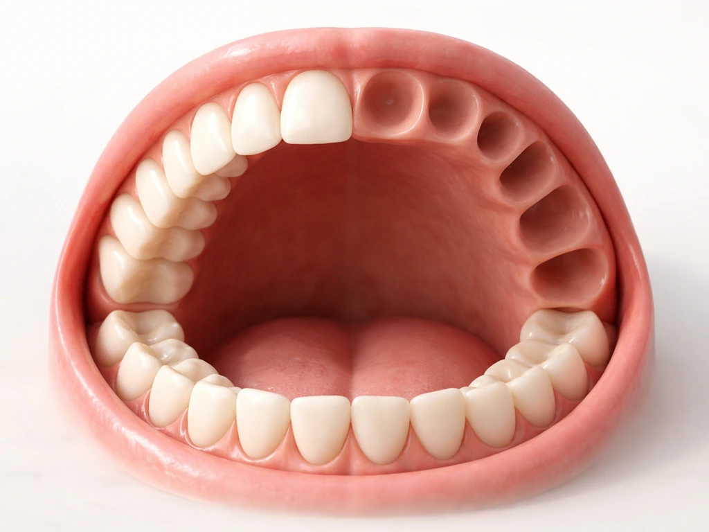 Minimal dental anatomy illustration showing permanent teeth vs no regrowth after age 40