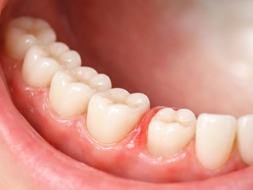 Dental photo-style scene showing a back molar erupting compared to typical front tooth position.